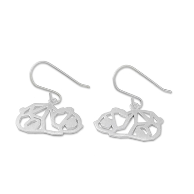 Sterling silver dangle earrings, 'Little Panda' - Handmade 925 Sterling Silver Panda Dangle Earrings Thailand