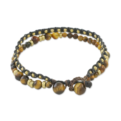 Tigerauge-Perlenarmband - Doppelsträngiges Makramee-Armband mit Tigerauge-Perlen