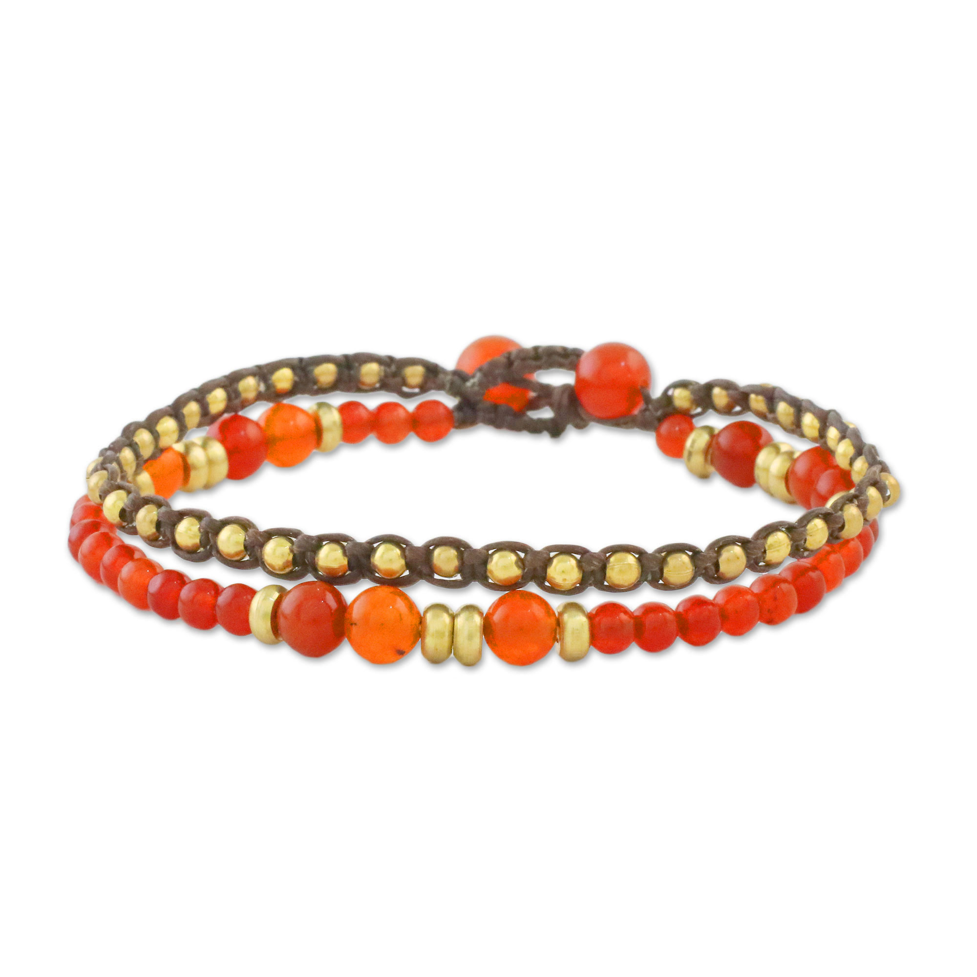 Double Strand Orange Quartz Beaded Macrame Bracelet - Evermore | NOVICA