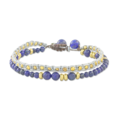 Lapis lazuli beaded bracelet, 'Evermore' - Double Strand Lapis Lazuli Beaded Macrame Bracelet