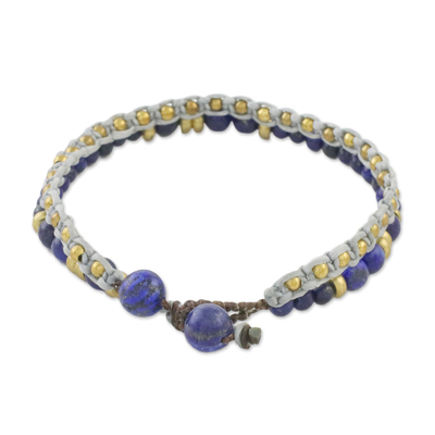 Lapislazuli-Perlenarmband - Doppelsträngiges Makramee-Armband mit Lapislazuli-Perlen