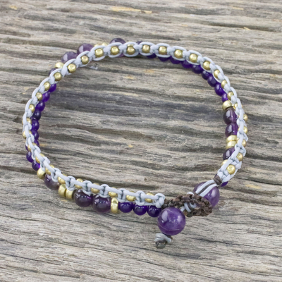 Amethyst and dyed quartz beaded bracelet, 'Evermore' - Amethyst and Purple Quartz Beaded Macrame Bracelet