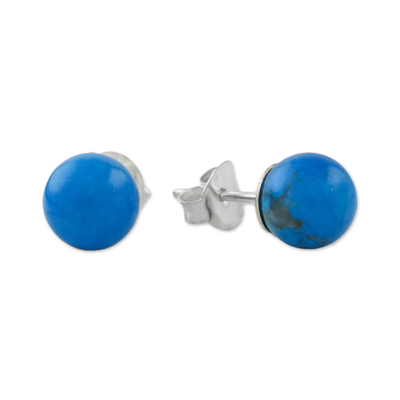 Magnesite stud earrings, 'Paradise Lagoon' - Handmade 925 Sterling Silver Magnesite Stud Earrings