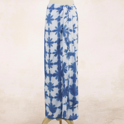 Rayon tie-dye sarong, 'Cool Sunrise' - Unisex Handmade Rayon Tie Dye Sarong in Denim Blue