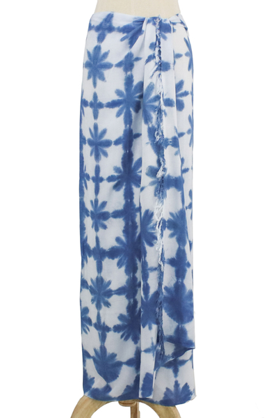 Rayon tie-dye sarong, 'Cool Sunrise' - Unisex Handmade Rayon Tie Dye Sarong in Denim Blue