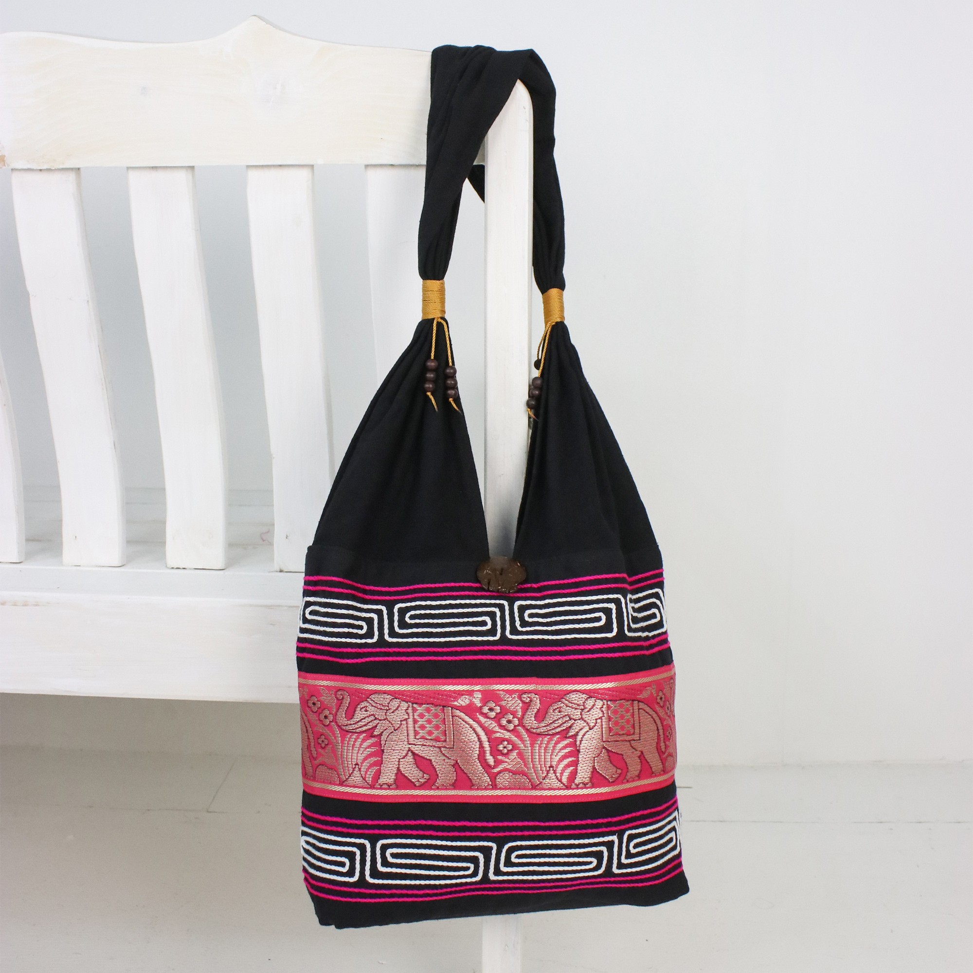 Elephant Cotton Blend Shoulder Bag In Ruby From Thailand Thai Elephants Elephant Cotton Blend Shoulder Bag In Ruby From Thailand Thai Elephants