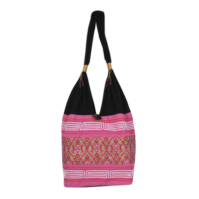 Floral Cotton Blend Shoulder Bag in Fuchsia from Thailand