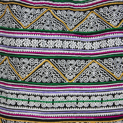 Bolso bandolera de algodón - Bolso de hombro de algodón bordado multicolor de Tailandia