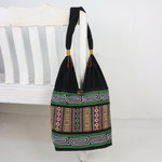 Cotton shoulder bag, 'Thai Hillside' - Embroidered Multicolored Cotton Shoulder Bag from Thailand
