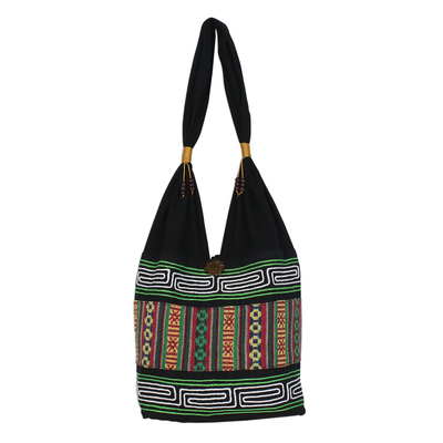 Embroidered Multicolored Cotton Shoulder Bag from Thailand