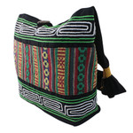 Cotton shoulder bag, 'Thai Hillside' - Embroidered Multicolored Cotton Shoulder Bag from Thailand