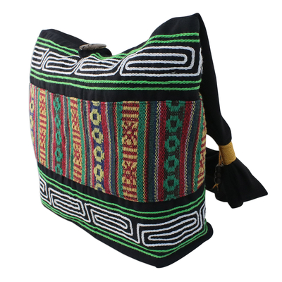 Bolso bandolera de algodón - Bolso de hombro de algodón multicolor bordado de Tailandia