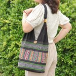 Cotton shoulder bag, 'Thai Hillside' - Embroidered Multicolored Cotton Shoulder Bag from Thailand