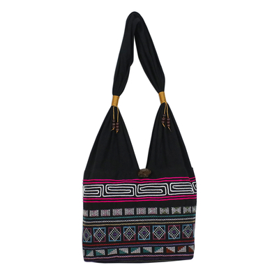 Cotton Blend Shoulder Bag with Pink Stripes from Thailand
