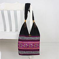 Cotton blend shoulder bag, 'Charming Diamonds' - Cotton Blend Shoulder Bag in Pink from Thailand