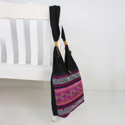 Cotton blend shoulder bag, 'Charming Diamonds' - Cotton Blend Shoulder Bag in Pink from Thailand