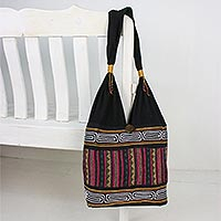 Cotton blend shoulder bag, 'Sophisticated Zigzag' - Zigzag Motif Cotton Blend Shoulder Bag from Thailand