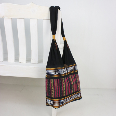 Cotton blend shoulder bag, 'Sophisticated Zigzag' - Zigzag Motif Cotton Blend Shoulder Bag from Thailand