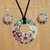 Ceramic jewelry set, 'Harmonies and Blooms' - Ceramic Floral Pendant Necklace and Earrings Jewelry Set