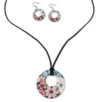 Ceramic jewelry set, 'Harmonies and Blooms' - Ceramic Floral Pendant Necklace and Earrings Jewelry Set