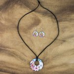 Ceramic jewelry set, 'Harmonies and Blooms' - Ceramic Floral Pendant Necklace and Earrings Jewelry Set