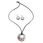 Ceramic jewelry set, 'Harmonies and Blooms' - Ceramic Floral Pendant Necklace and Earrings Jewelry Set