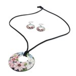 Ceramic jewelry set, 'Harmonies and Blooms' - Ceramic Floral Pendant Necklace and Earrings Jewelry Set