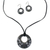 Conjunto de joyas de cerámica - Juego de pendientes colgantes de collar con colgante floral negro de cerámica