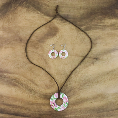 Ceramic jewelry set, 'Bumble Bee Blossoms' - Thai Ceramic Bee Pendant Necklace and Dangle Earrings Set