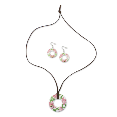 Conjunto de joyas de cerámica - Juego de collar con colgante de abeja de cerámica tailandesa y aretes colgantes