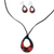 Ceramic jewelry set, 'Crimson Bloom' - Ceramic Black and Red Pendant Necklace Dangle Earrings Set