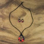 Ceramic jewelry set, 'Crimson Bloom' - Ceramic Black and Red Pendant Necklace Dangle Earrings Set