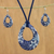 Ceramic jewelry set, 'Flying Flowers' - Ceramic Blue Floral Pendant Necklace Dangle Earrings Set thumbail