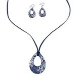 Ceramic jewelry set, 'Flying Flowers' - Ceramic Blue Floral Pendant Necklace Dangle Earrings Set