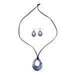 Ceramic jewelry set, 'Flying Flowers' - Ceramic Blue Floral Pendant Necklace Dangle Earrings Set