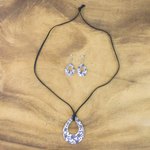 Ceramic jewelry set, 'Blossoming Vines' - Ceramic White Floral Pendant Necklace Dangle Earrings Set