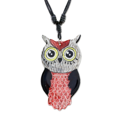 Thai Handmade Ceramic Owl Pendant Necklace