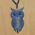 Ceramic pendant necklace, 'Alluring Blue Owl' - Thai Handmade Blue Ceramic Owl Adjustable Pendant Necklace