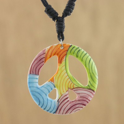 Halskette mit Keramikanhänger - Handgefertigte Thai-Keramik-Peace-Zeichen-Anhänger-Halskette