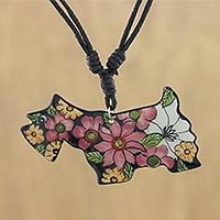 Ceramic pendant necklace, 'Yapping Yorkie' - Hand Painted Ceramic Yorkshire Terrier Pendant Necklace
