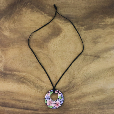 Collar colgante de cerámica - Collar colgante pintado floral hecho a mano de cerámica