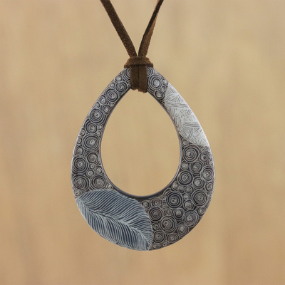 Ceramic Thai Handmade Brown Leaf Pattern Pendant Necklace - Brown Mist |  NOVICA
