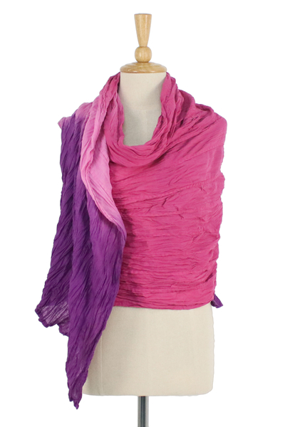 Cotton shawl, 'Ombre Passion' - Pink and Purple Cotton Shawl Hand Dyed in Thailand