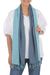 Cotton reversible scarf, 'Ocean Tones' - 100% Cotton Reversible Blue and Grey Fringed Scarf