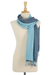Cotton reversible scarf, 'Ocean Tones' - 100% Cotton Reversible Blue and Grey Fringed Scarf (image 2e) thumbail