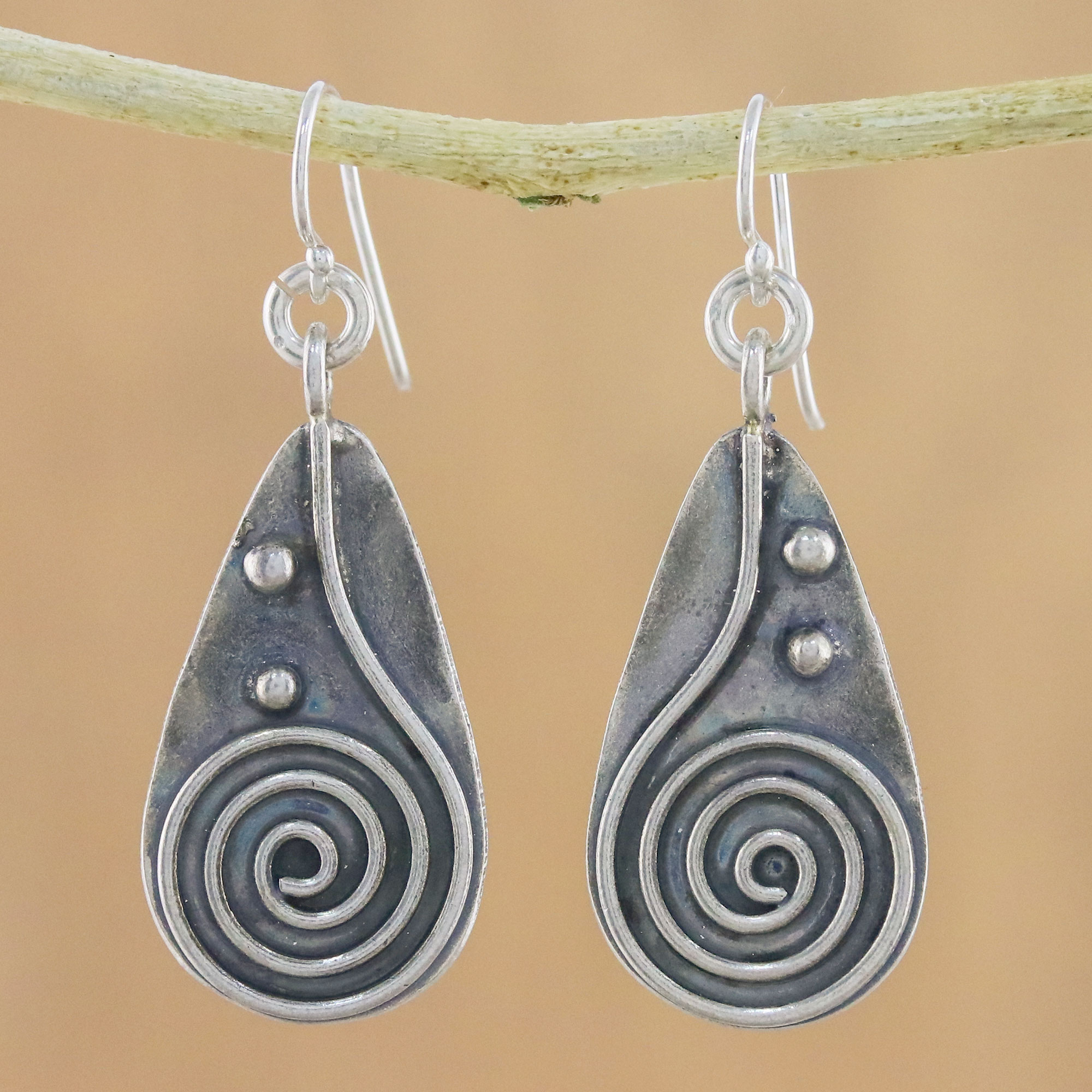 925 Sterling Silver Spiral Dangle Earrings from Thailand - Spiral Drop ...