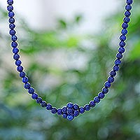Lapis lazuli beaded pendant necklace, 'Blue Grapes'