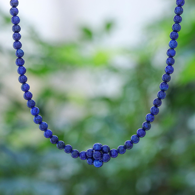 6 mm Lapis Lazuli Bead Necklace Sterling Silver Accents