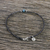 Apatite and silver beaded macrame charm anklet, 'Floral Forevermore' - Karen Silver and Apatite Flower Charm Cord Anklet (image 2b) thumbail
