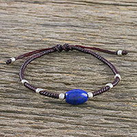 Lapis lazuli and silver beaded cord bracelet, 'Ocean of Memories'